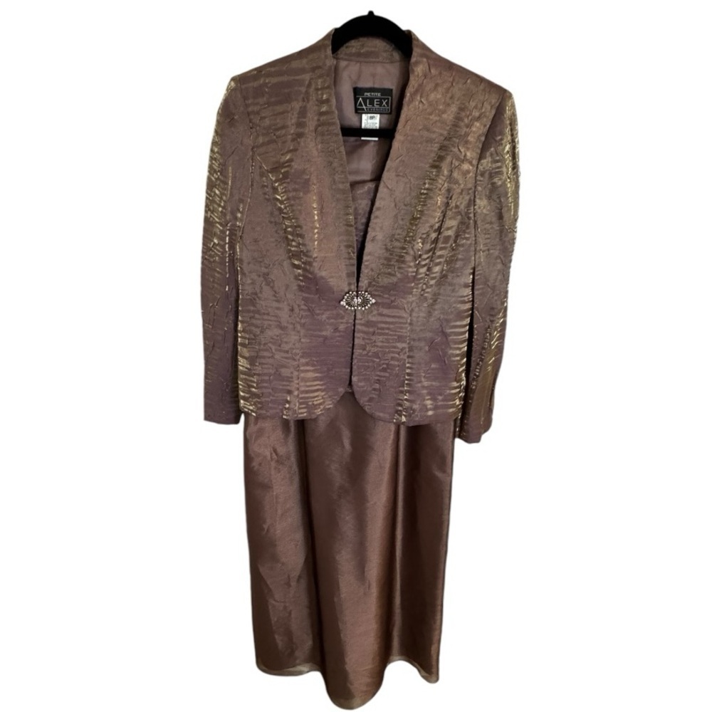 PETITE ALEX EVENINGS 2 Piece Set Dress Blazer Jacket Size 8P Wedding MOTB Party